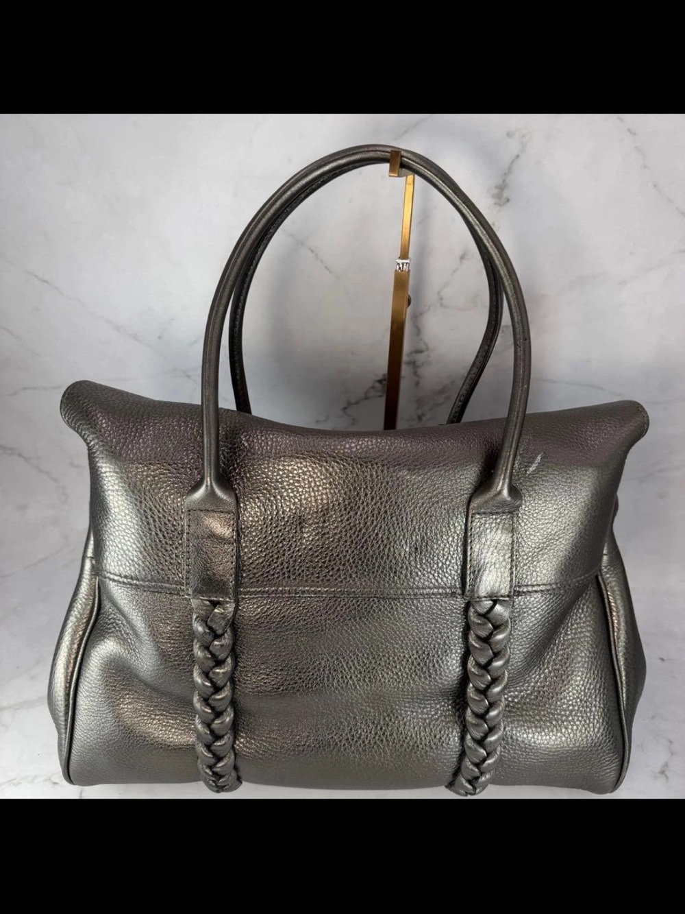 Mulberry Metallic Silver Braided Leather Shoulder Bag - Picture 3 of 13